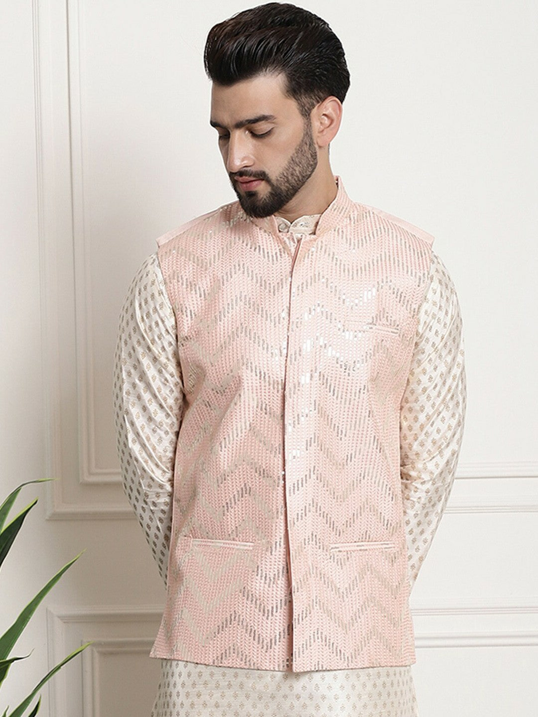 Men’s Embellished Mandarin Collar Nehru Jacket – Luxe Festive Style