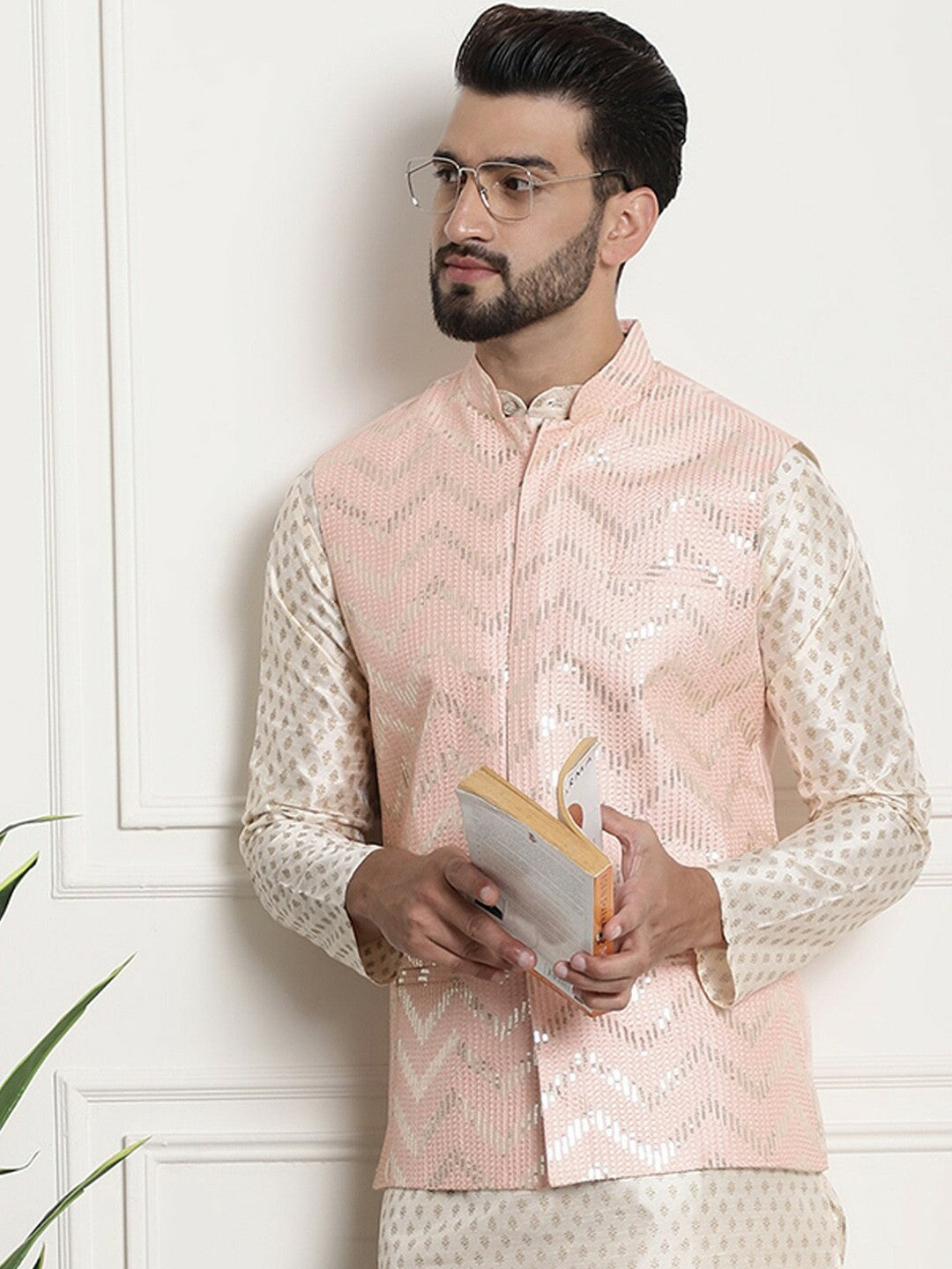 Men’s Embellished Mandarin Collar Nehru Jacket – Luxe Festive Style