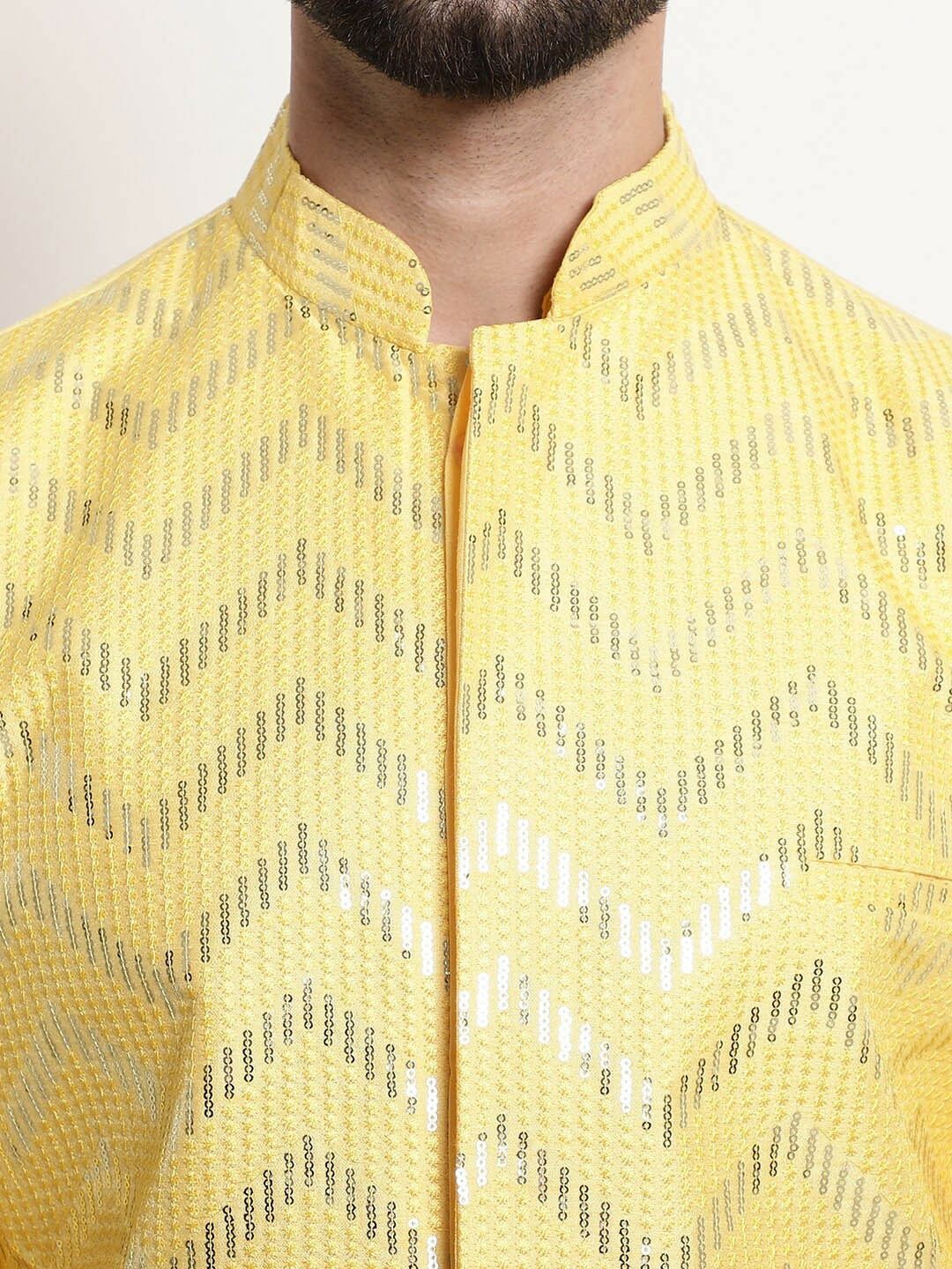 Men’s Yellow Embellished Silk Nehru Jacket – Regal Festive Look