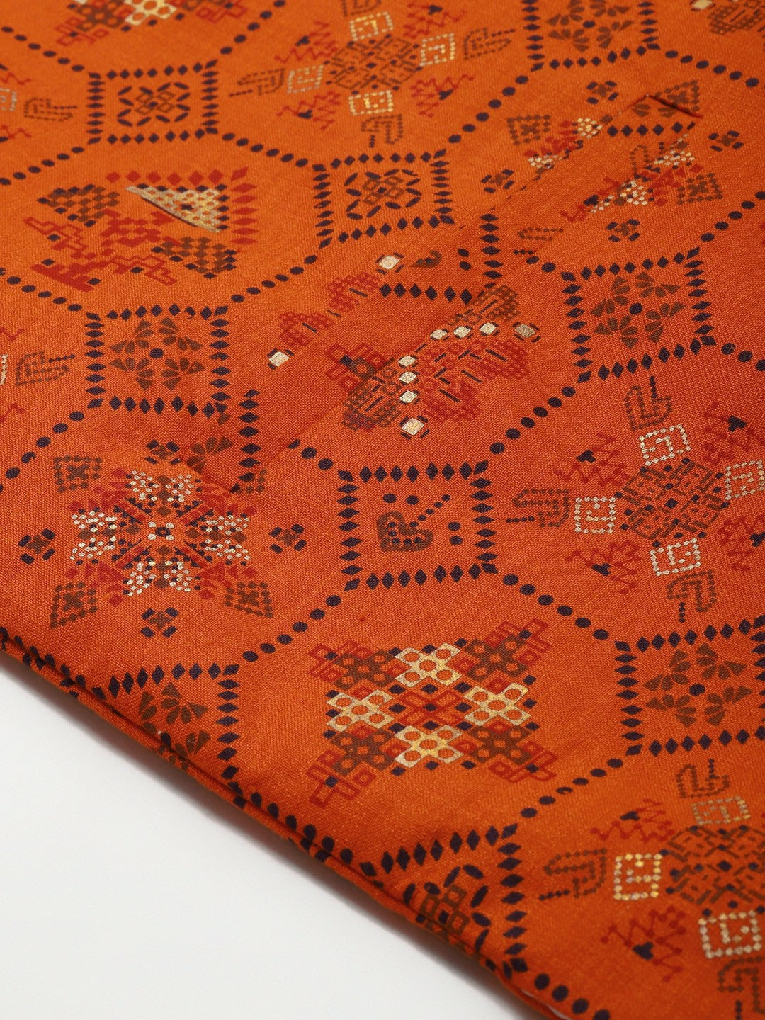 Men’s Orange Ethnic Motifs Printed Nehru Jacket – Traditional Elegance