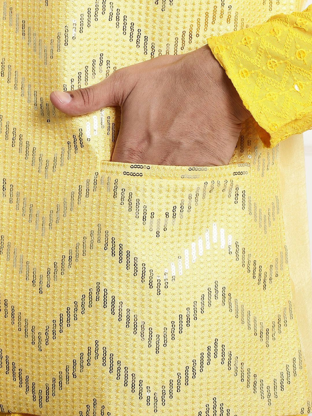 Men’s Yellow Embellished Silk Nehru Jacket – Regal Festive Look