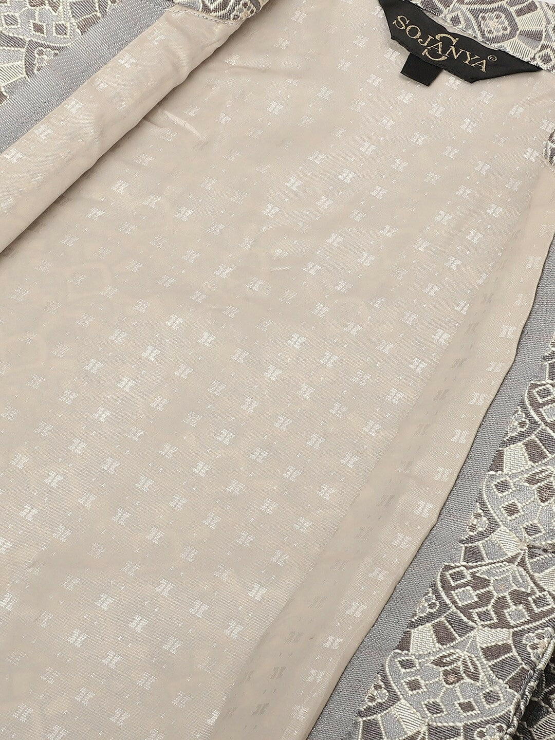 Men’s Grey Ethnic Motifs Woven Nehru Jacket – Mandarin Collar Festive Wear