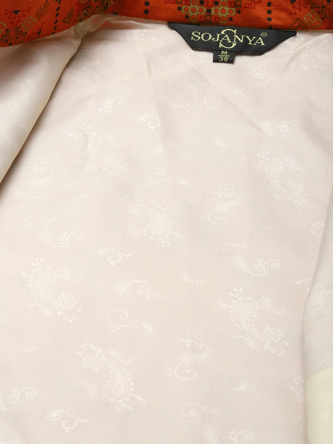Men’s Orange Ethnic Motifs Printed Nehru Jacket – Traditional Elegance