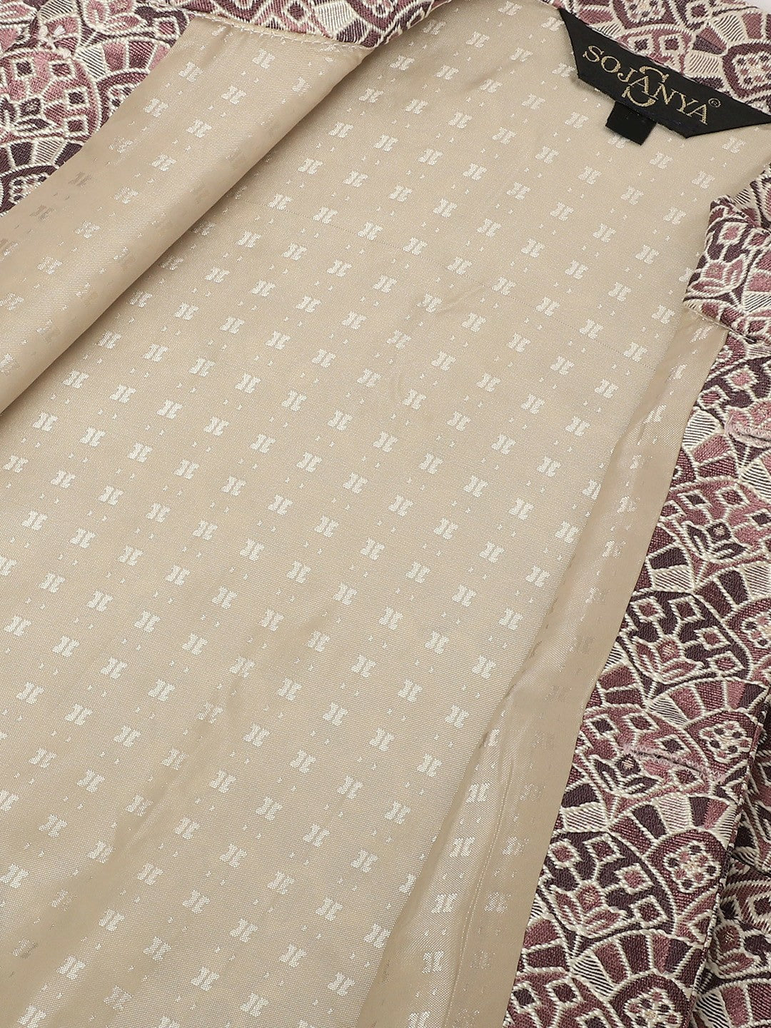 Men’s Purple & White Printed Nehru Jacket – Modern Festive Style