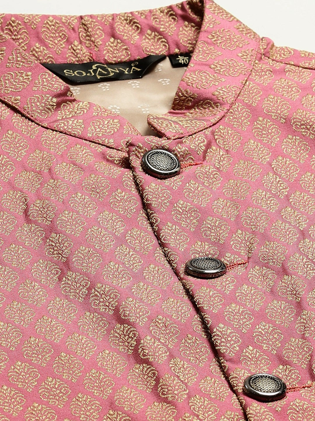 Men’s Pink & Beige Self Design Jacquard Nehru Jacket – Traditional Elegance