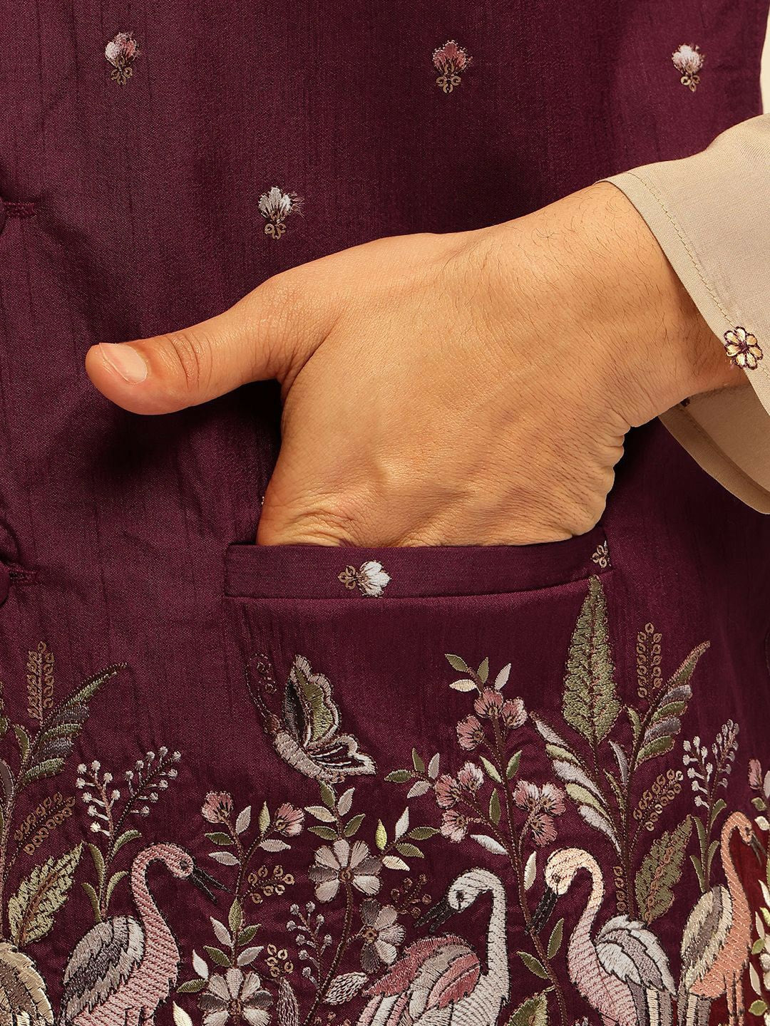 Men’s Maroon Embroidered Brocade Nehru Jacket – Regal Festive Wear