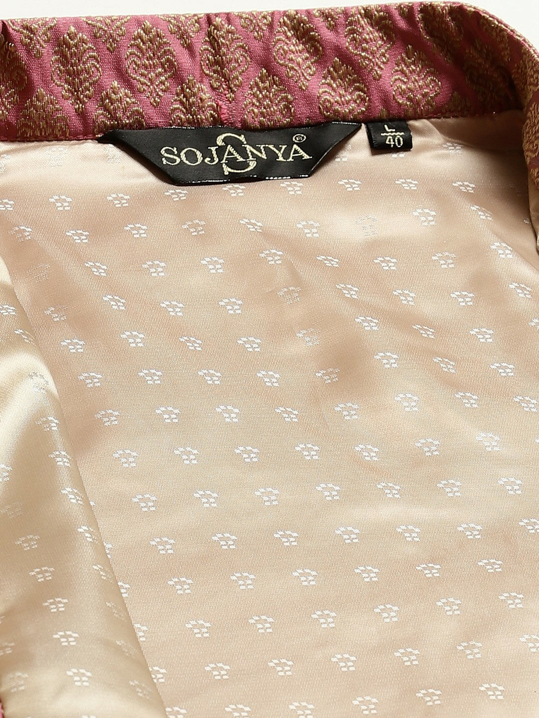 Men’s Pink & Beige Self Design Jacquard Nehru Jacket – Traditional Elegance