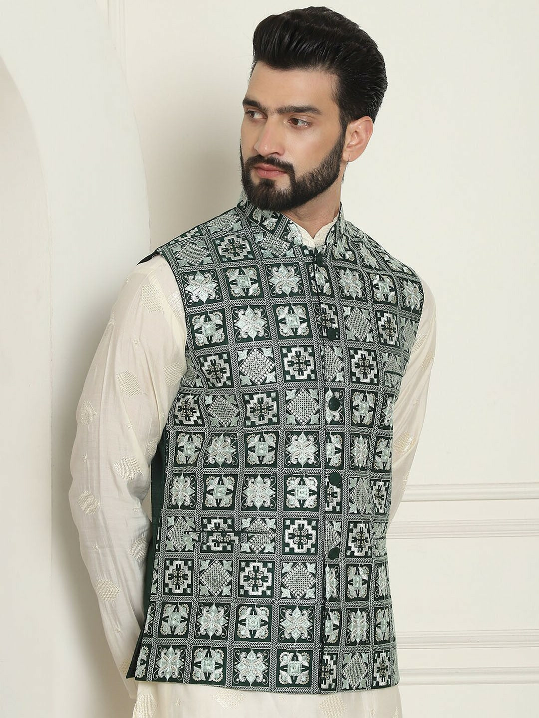 Men’s Premium Embroidered Nehru Jacket – Traditional Elegance