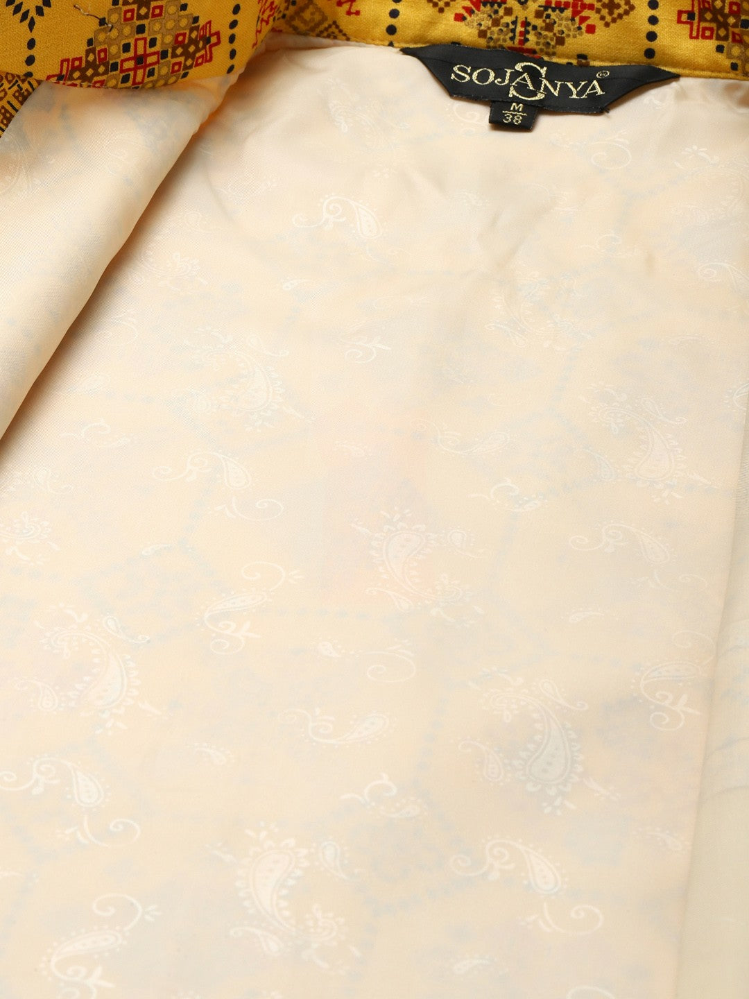 Men’s Yellow Ethnic Motifs Printed Nehru Jacket – Traditional Elegance
