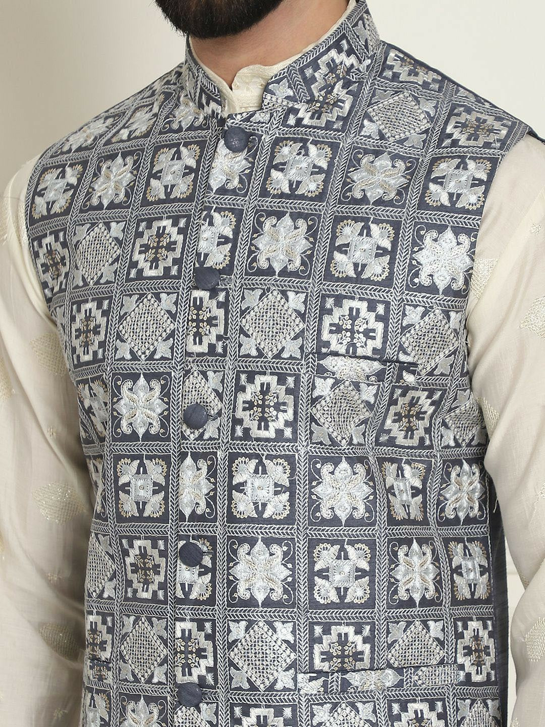 Men’s Embroidered Nehru Jacket – Traditional Elegance