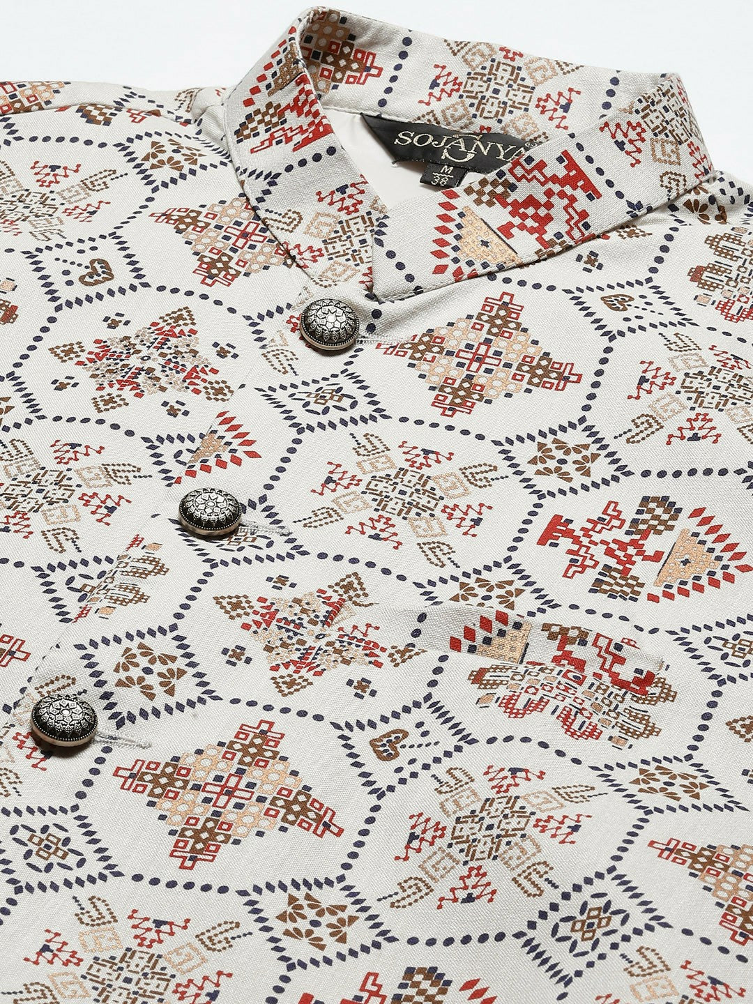 Men’s Off-White Printed Cotton Linen Nehru Jacket – Traditional Elegance