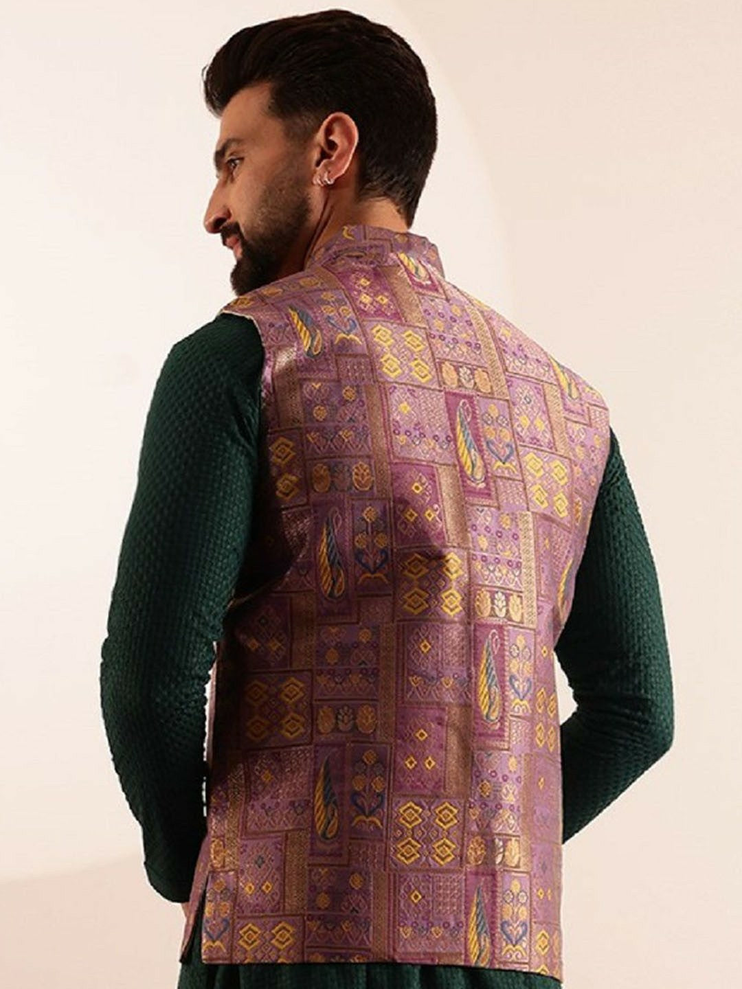 Men’s Geometric Brocade Nehru Jacket – Traditional Elegance