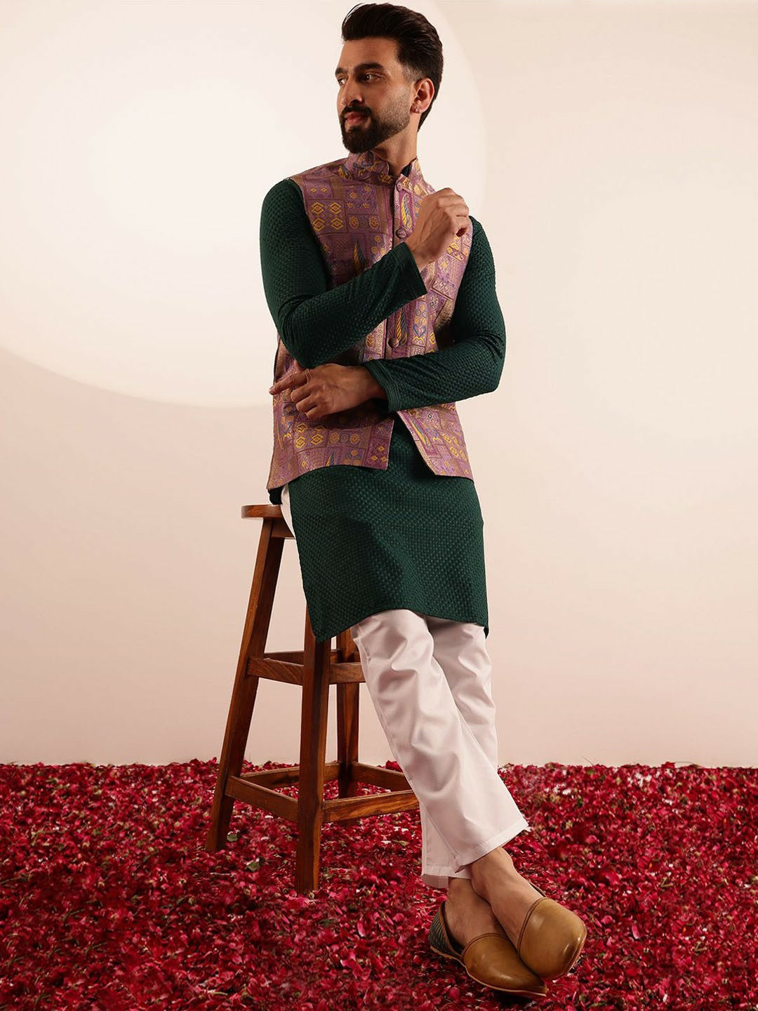 Men’s Geometric Brocade Nehru Jacket – Traditional Elegance