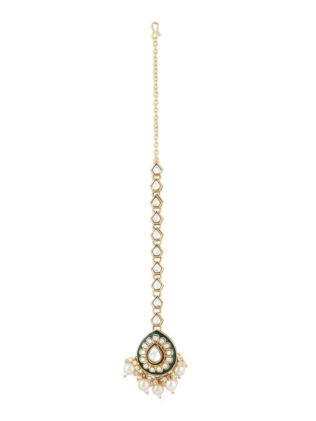 Women’s Gold-Plated Kundan Jewellery Set – Necklace, Earrings & Maang Tikka | Indiaista