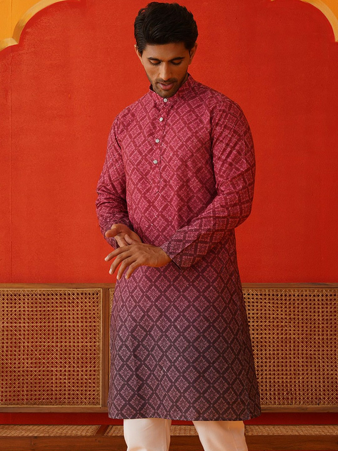 Men’s Orchid Purple Floral Kurta – Sequinned Couture