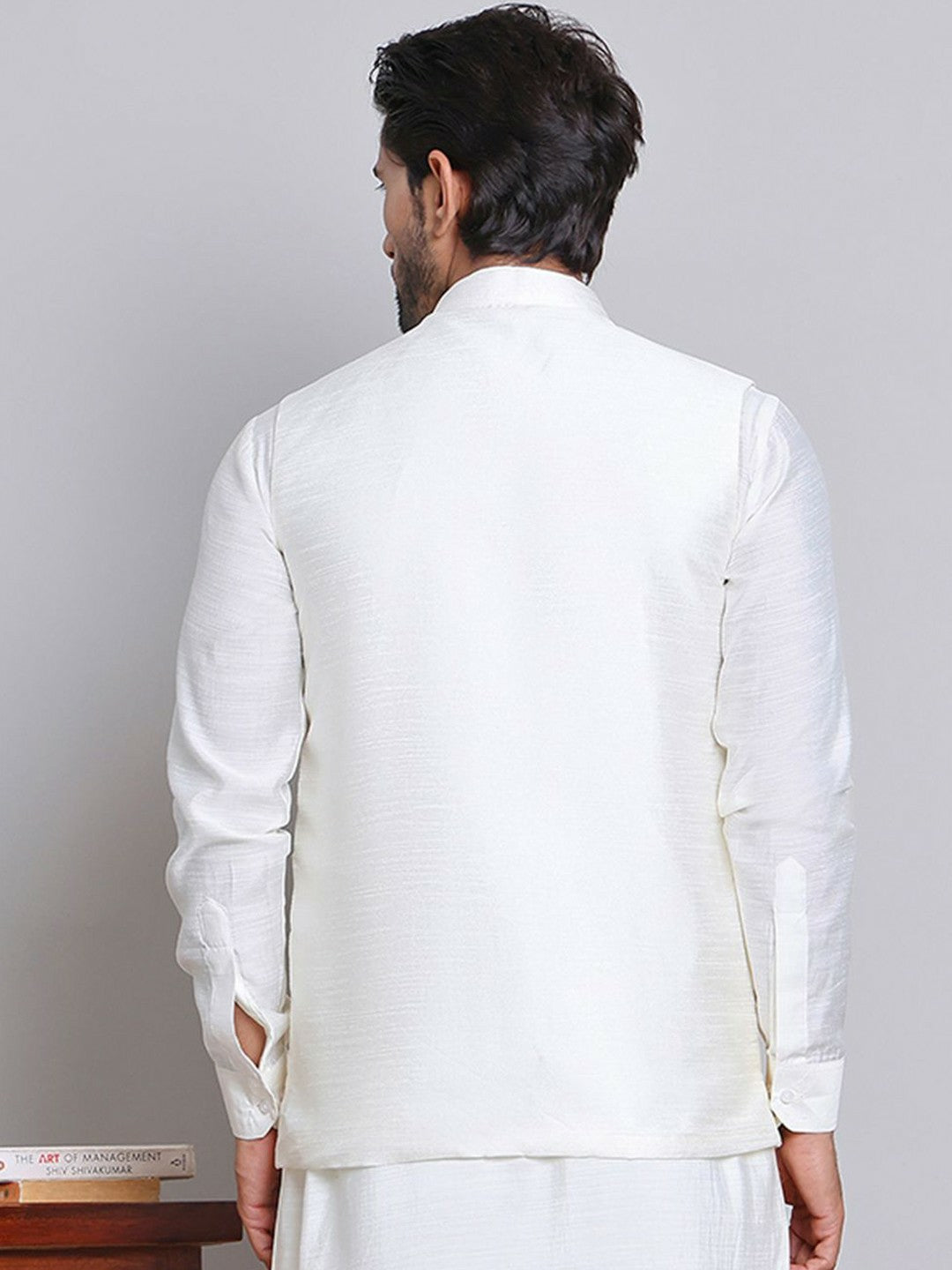 Men’s White & Yellow Embroidered Nehru Jacket – Silk Cotton Vest