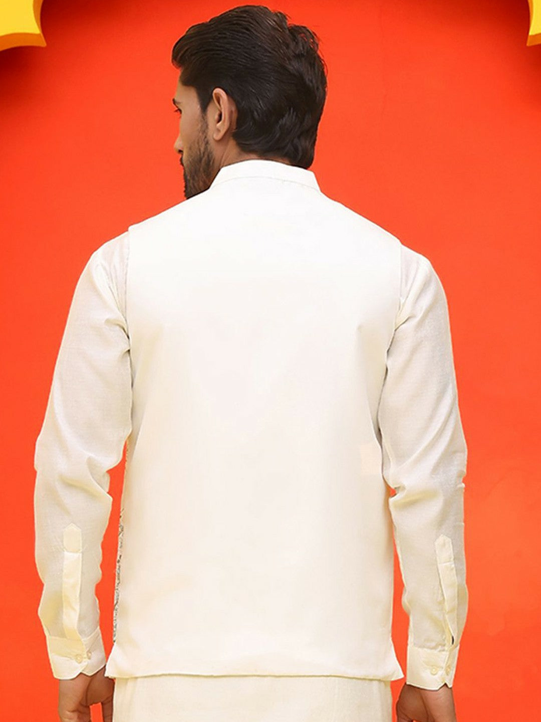 Men’s White Embroidered Velvet Nehru Jacket – Royal Sleeveless Vest