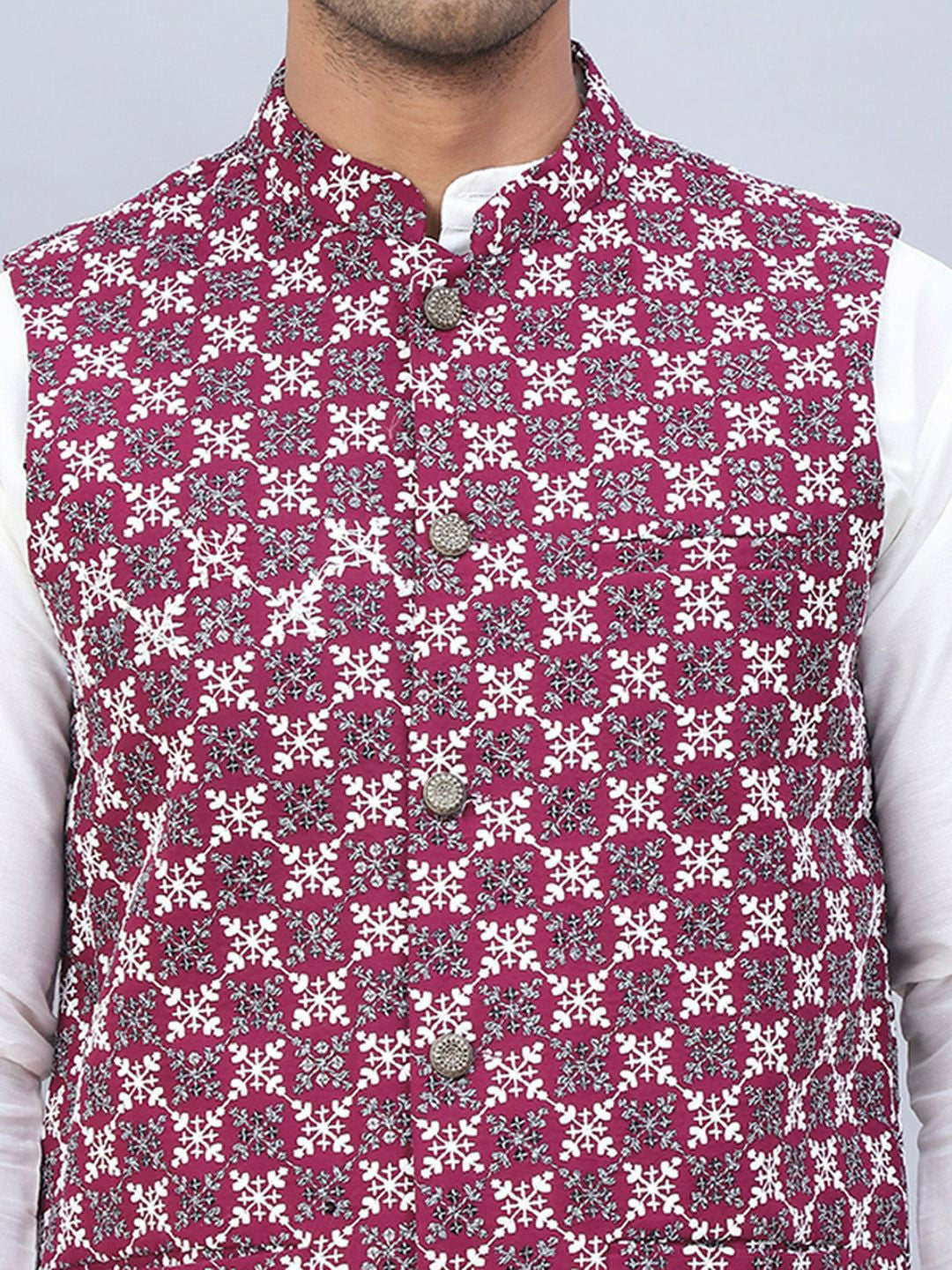 Men’s Purple Embroidered Nehru Jacket – Sleeveless Festive Layer