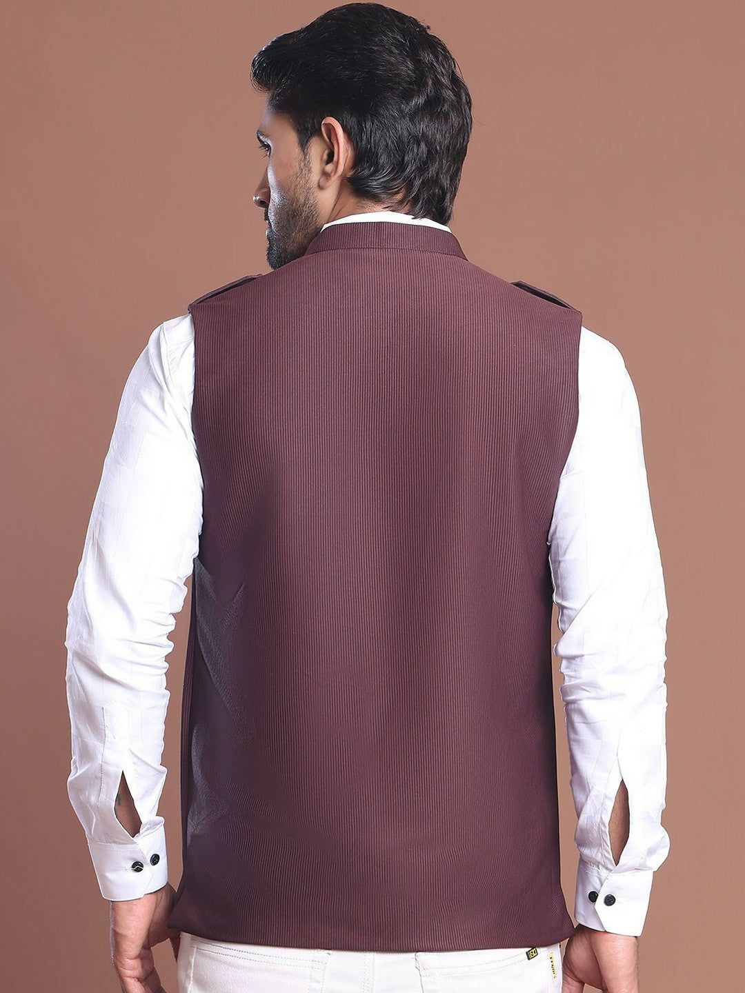 Men’s Maroon Solid Nehru Jacket with 4 Pockets