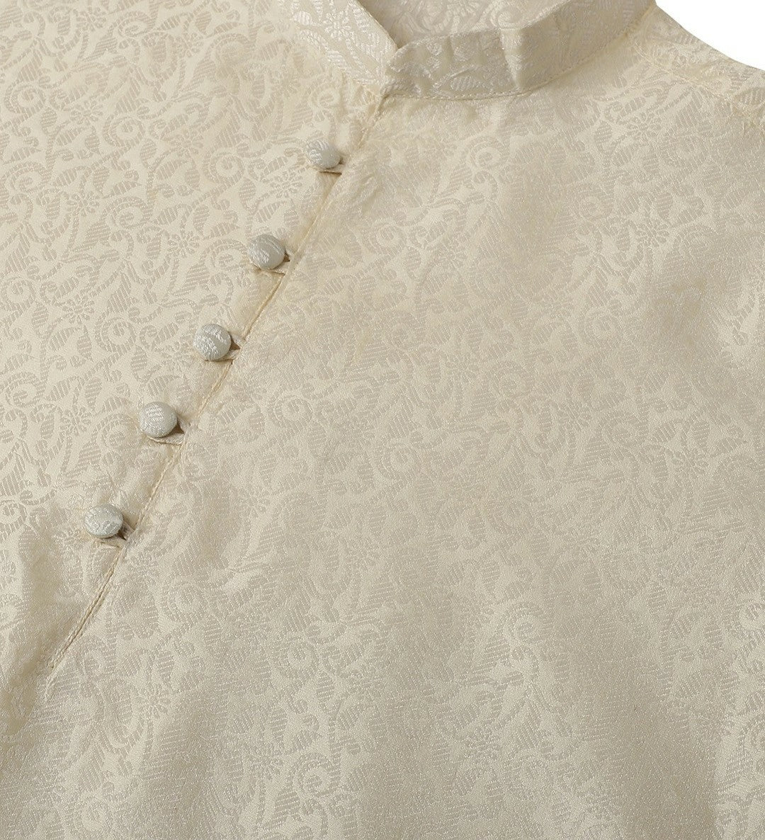 Off-White Men's Ethnic Kurta with Motifs – Mandarin Collar, Long Sleeves, Above Knee Length | Indiaista