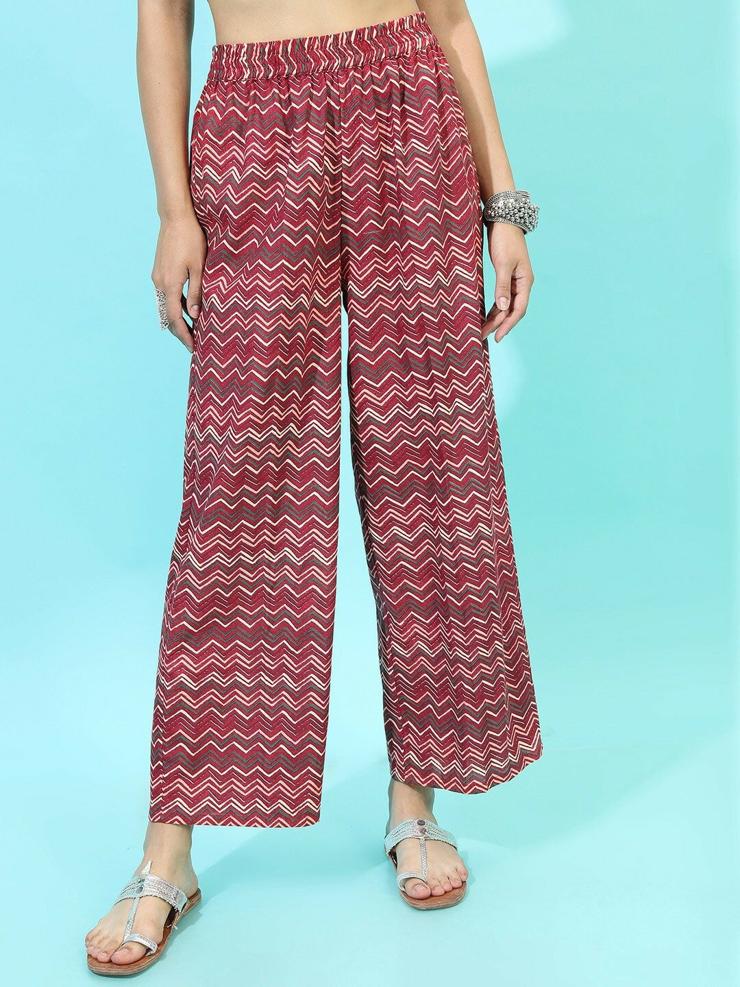 Women’s Deep Red Pure Cotton Kurta Set with Printed Palazzo & Dupatta – Elegant Ethnic Wear | Indiaista