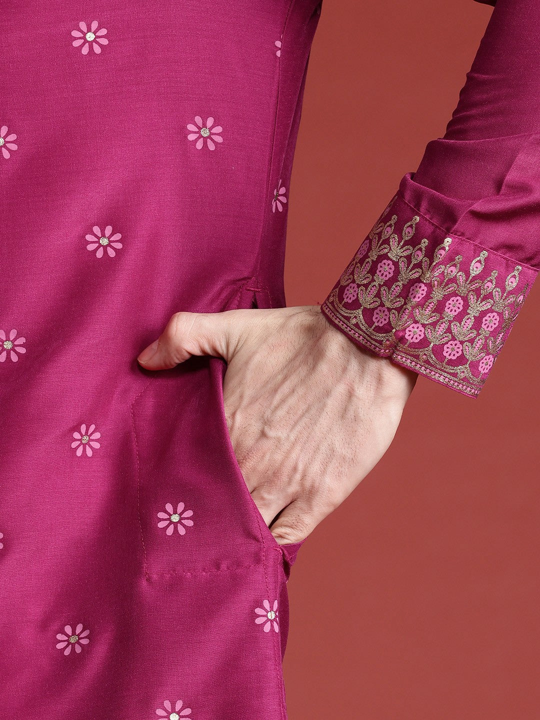 Buy Magenta Printed Straight Kurta with Trousers for Men - Stylish & Comfortable | Indiaista