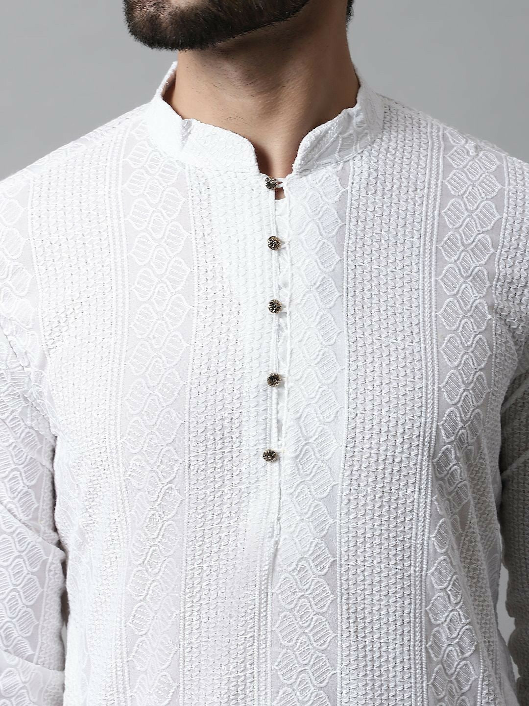 Men’s Embroidered Chikankari Cotton Kurta with Churidar – Traditional Elegance