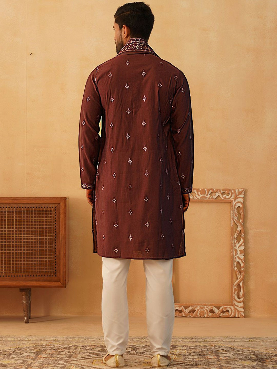 Floral Embroidered Sequinned Straight Kurta with Trousers & Dupatta – Elegant Festive Ensemble