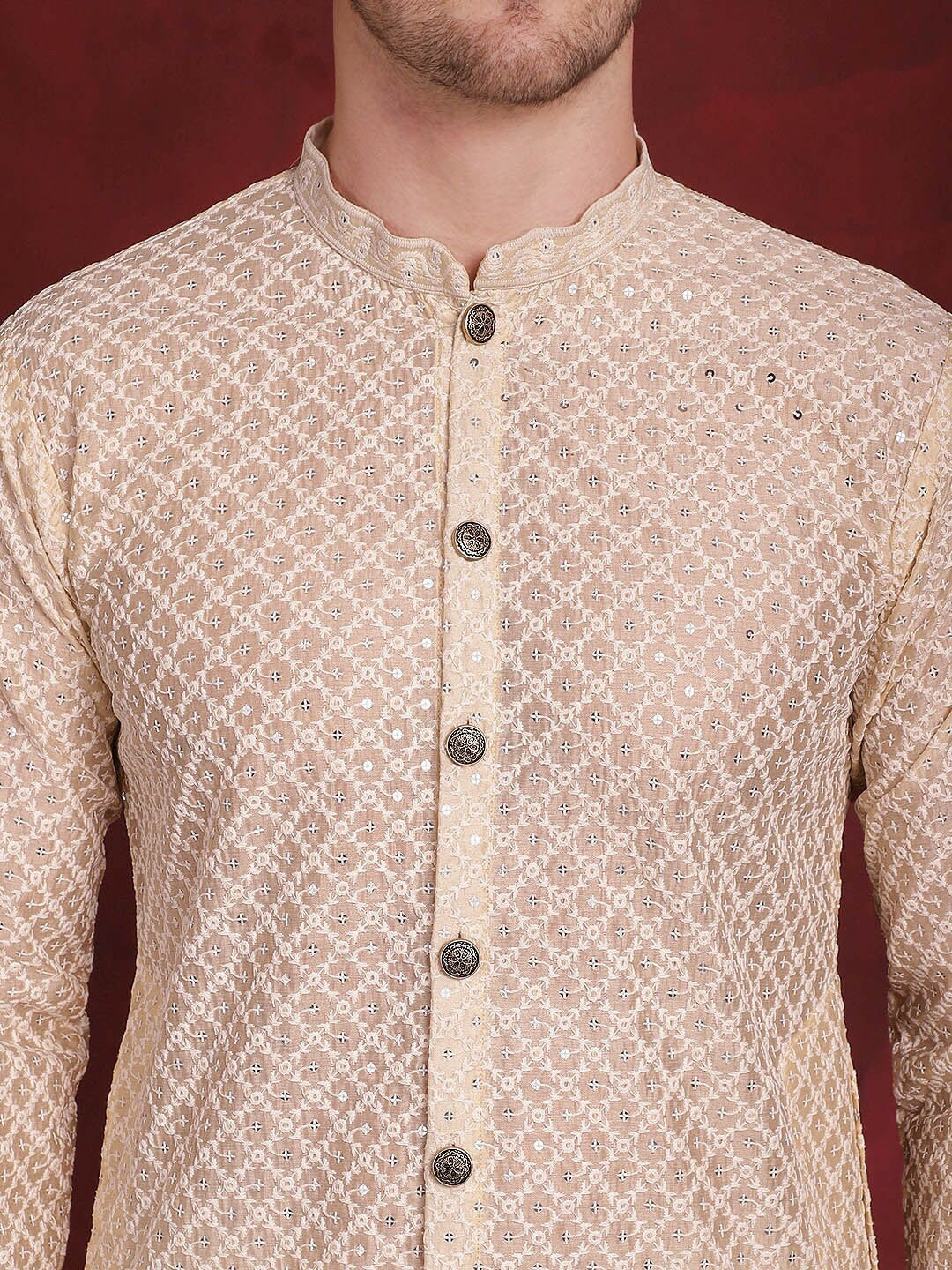 Men’s Festive Embroidered Kurta Set with Subtle Sequin Detailing