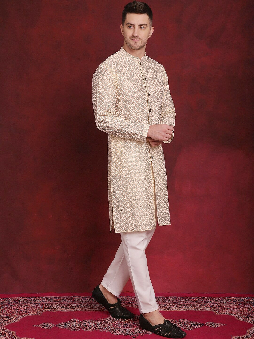 Men’s Festive Embroidered Kurta Set with Subtle Sequin Detailing