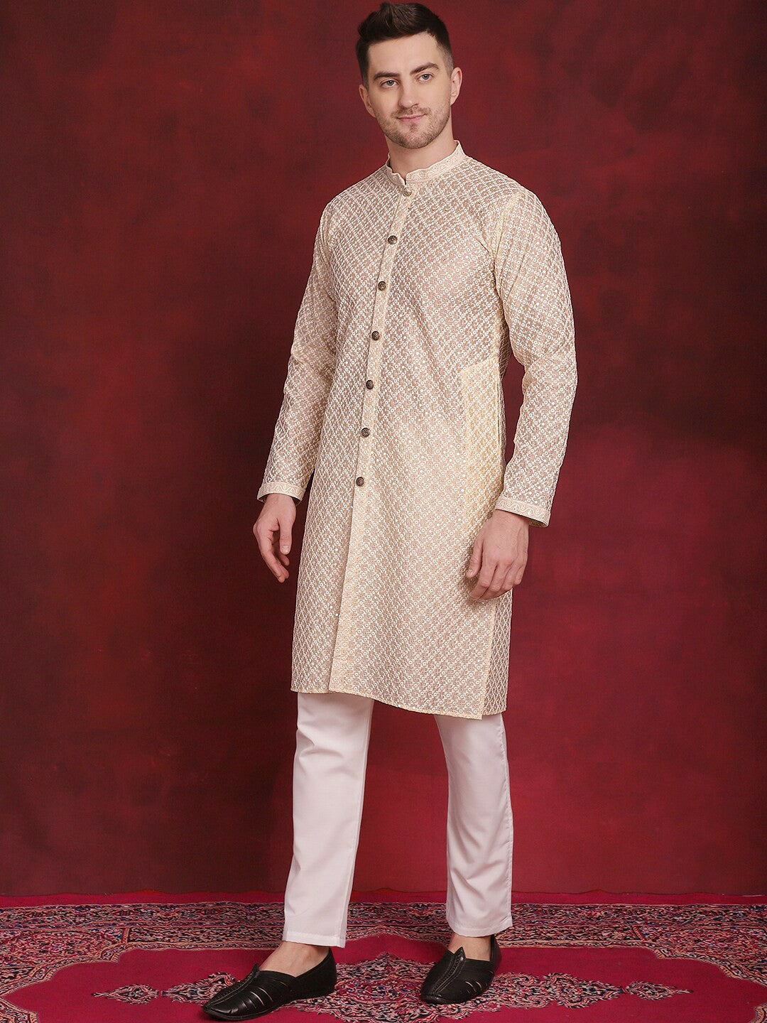 Men’s Festive Embroidered Kurta Set with Subtle Sequin Detailing