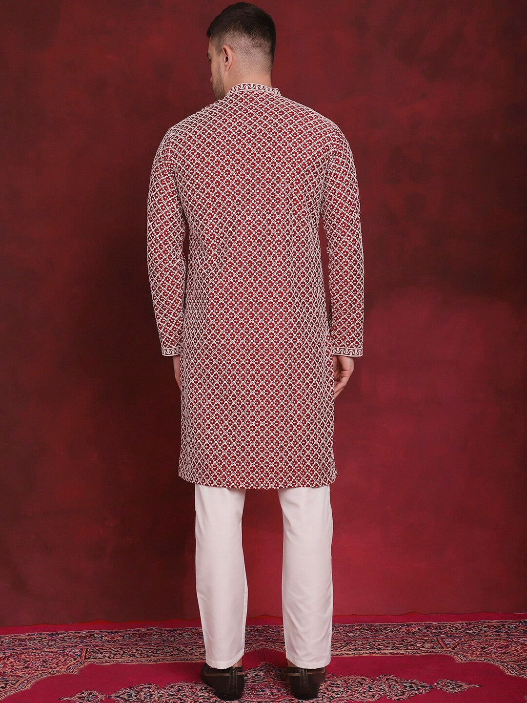 Men's Front-Open Embroidered Kurta Set with Subtle Sequins