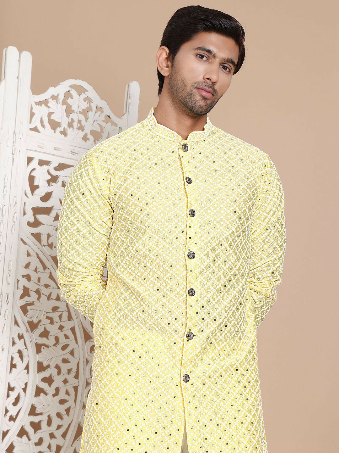 Men's Sequinned Embroidered Kurta Set with Pyjamas – Festive Attire