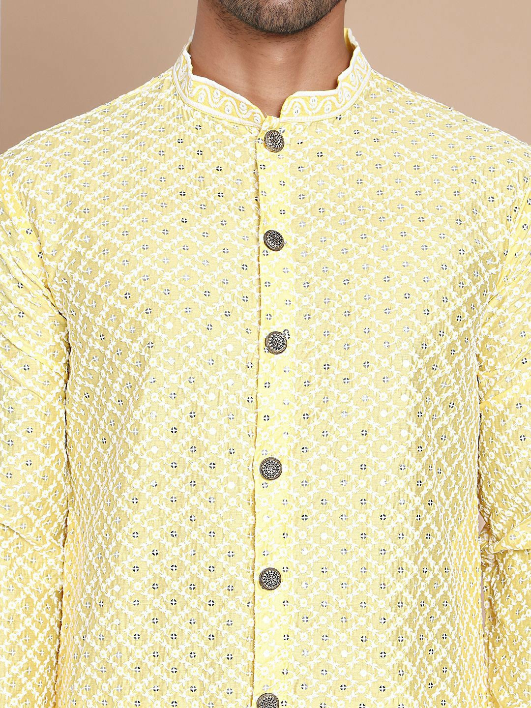 Men's Sequinned Embroidered Kurta Set with Pyjamas – Festive Attire