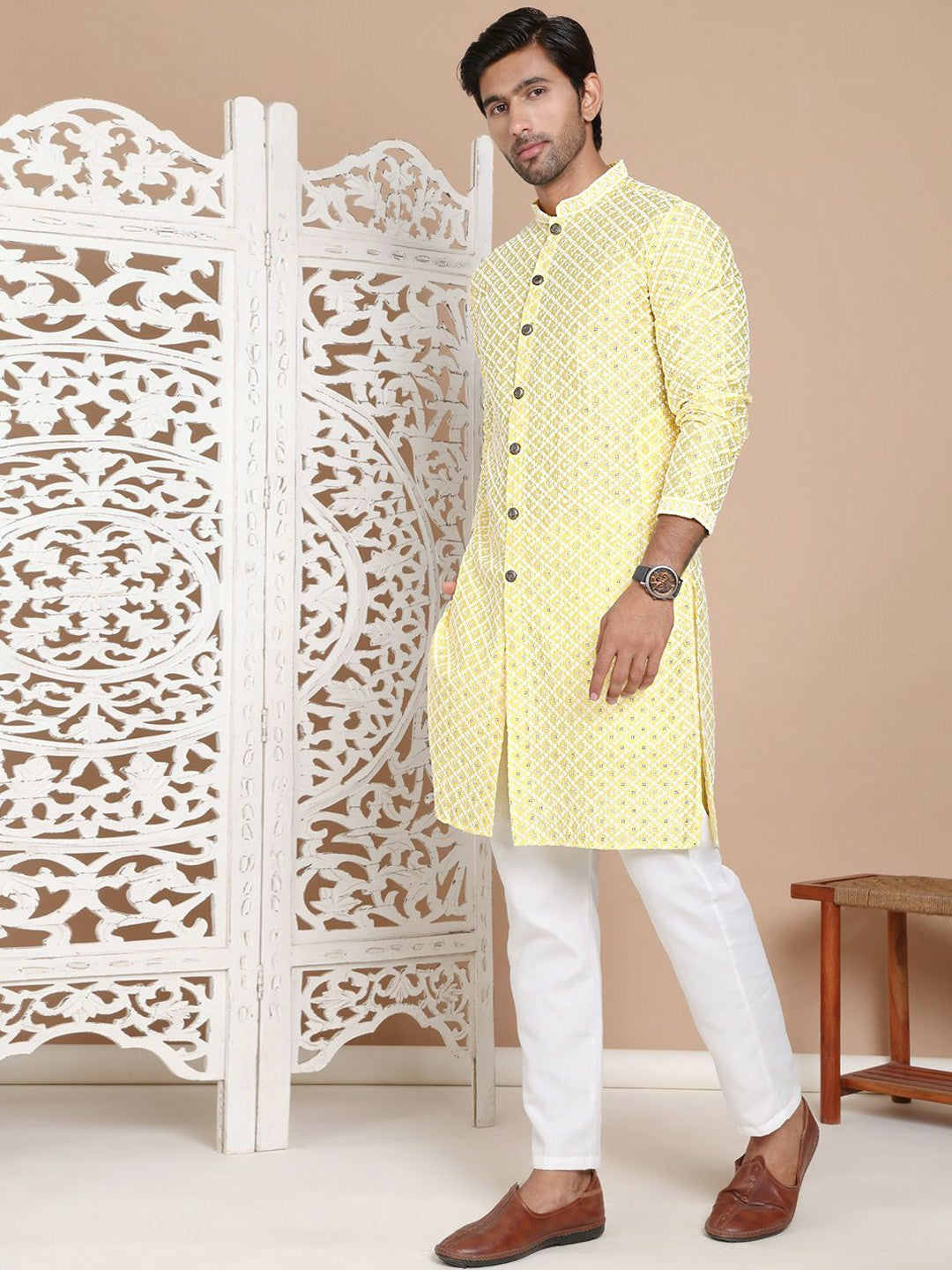 Men's Sequinned Embroidered Kurta Set with Pyjamas – Festive Attire