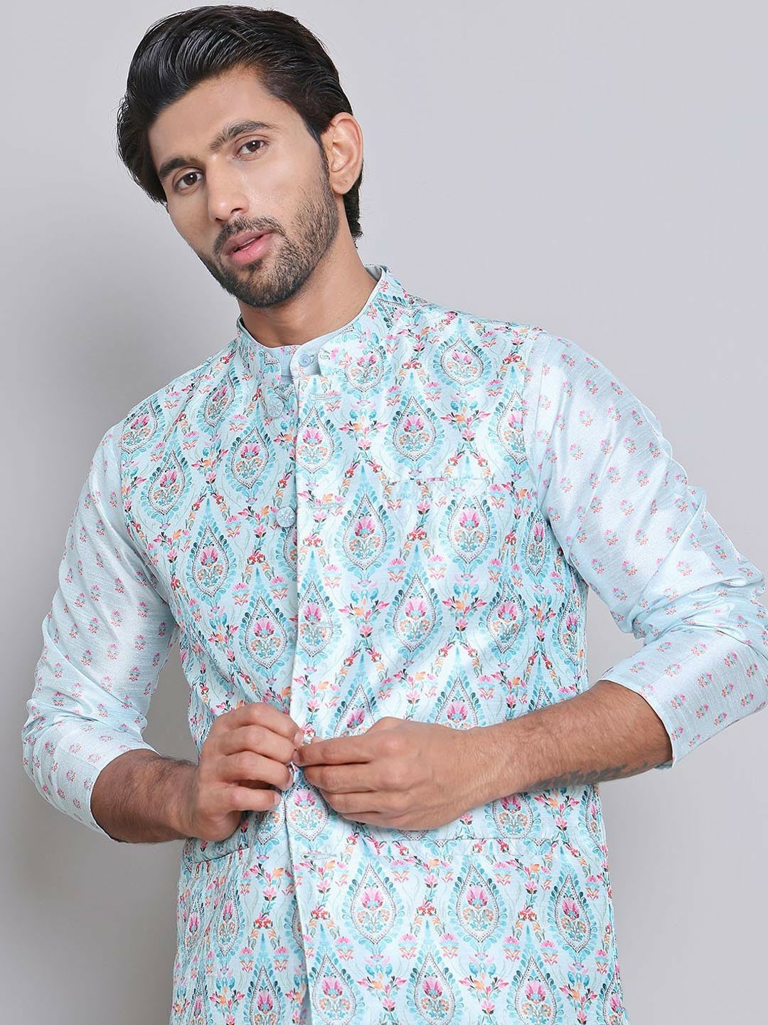 Men's Floral Printed Straight Kurta with Pyjamas – Breezy Festive Style