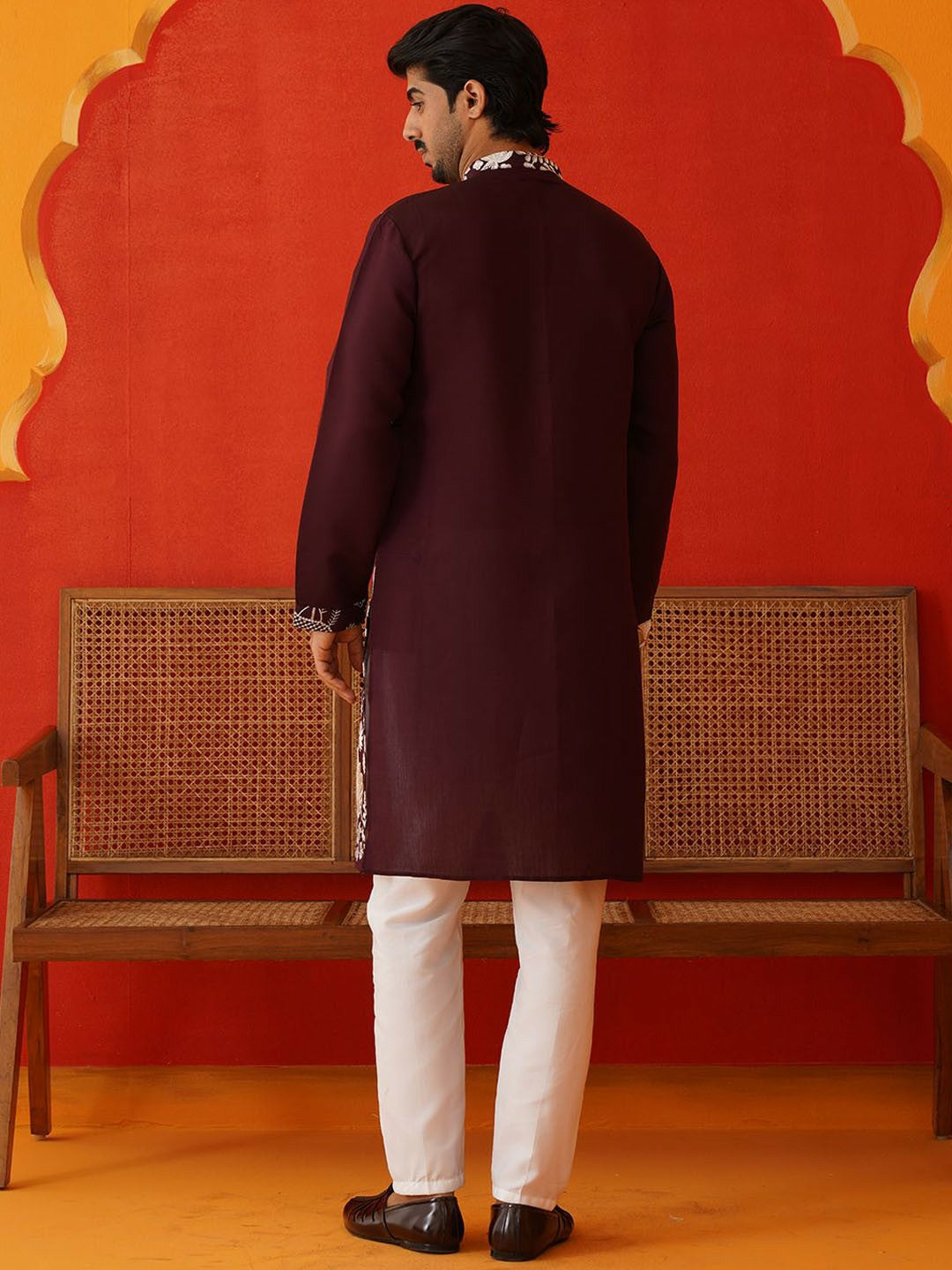 Men’s Burgundy Embroidered Nehru Jacket – Traditional Elegance
