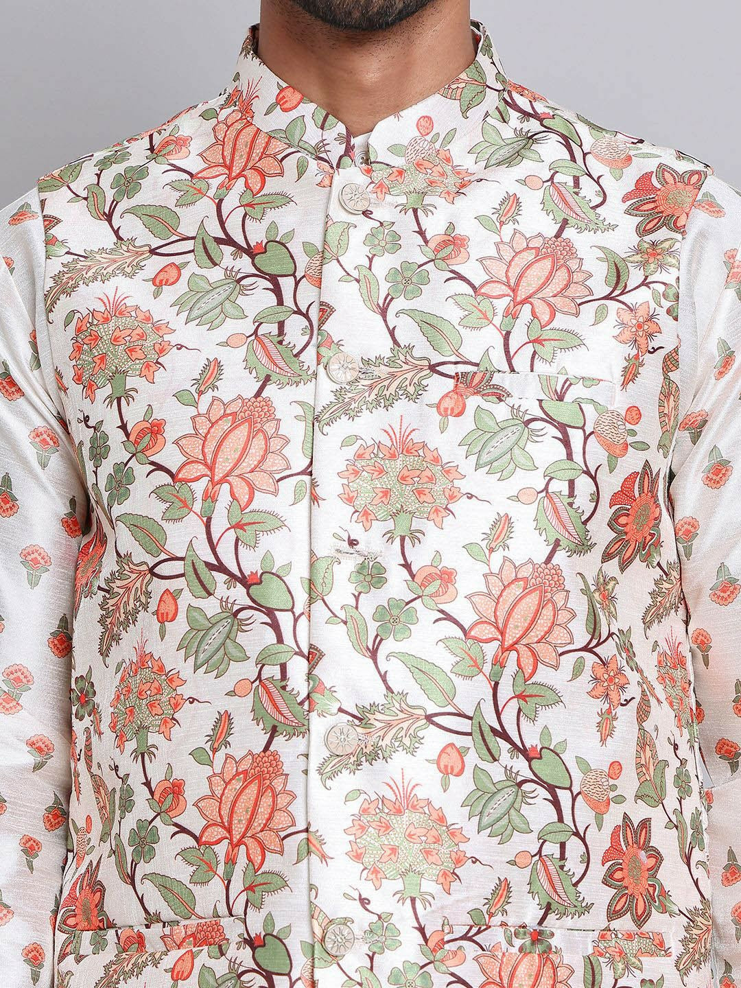 Men’s Floral Printed Straight Kurta with Pyjamas – Stylish Ethnic Wear