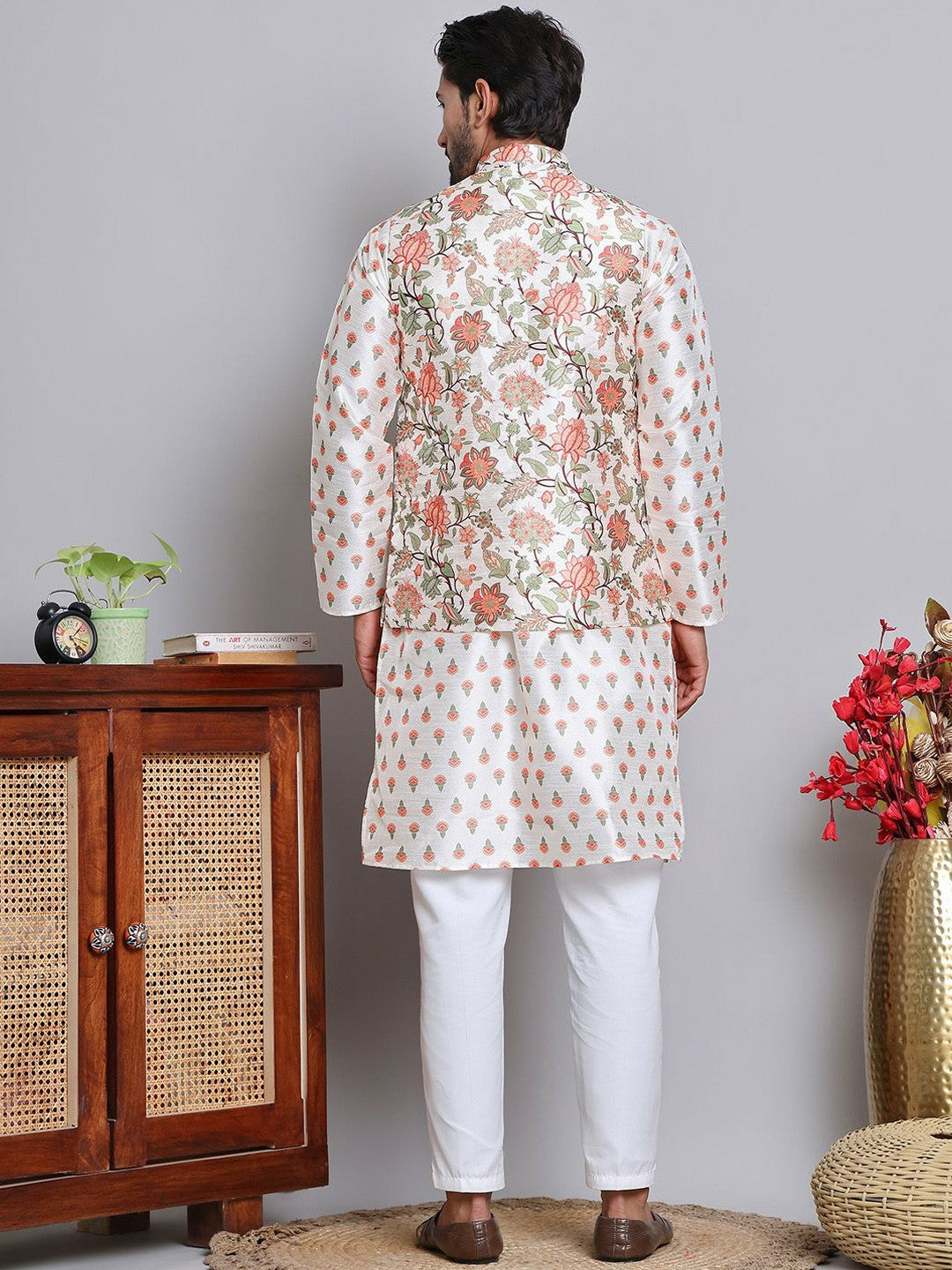 Men’s Floral Printed Straight Kurta with Pyjamas – Stylish Ethnic Wear