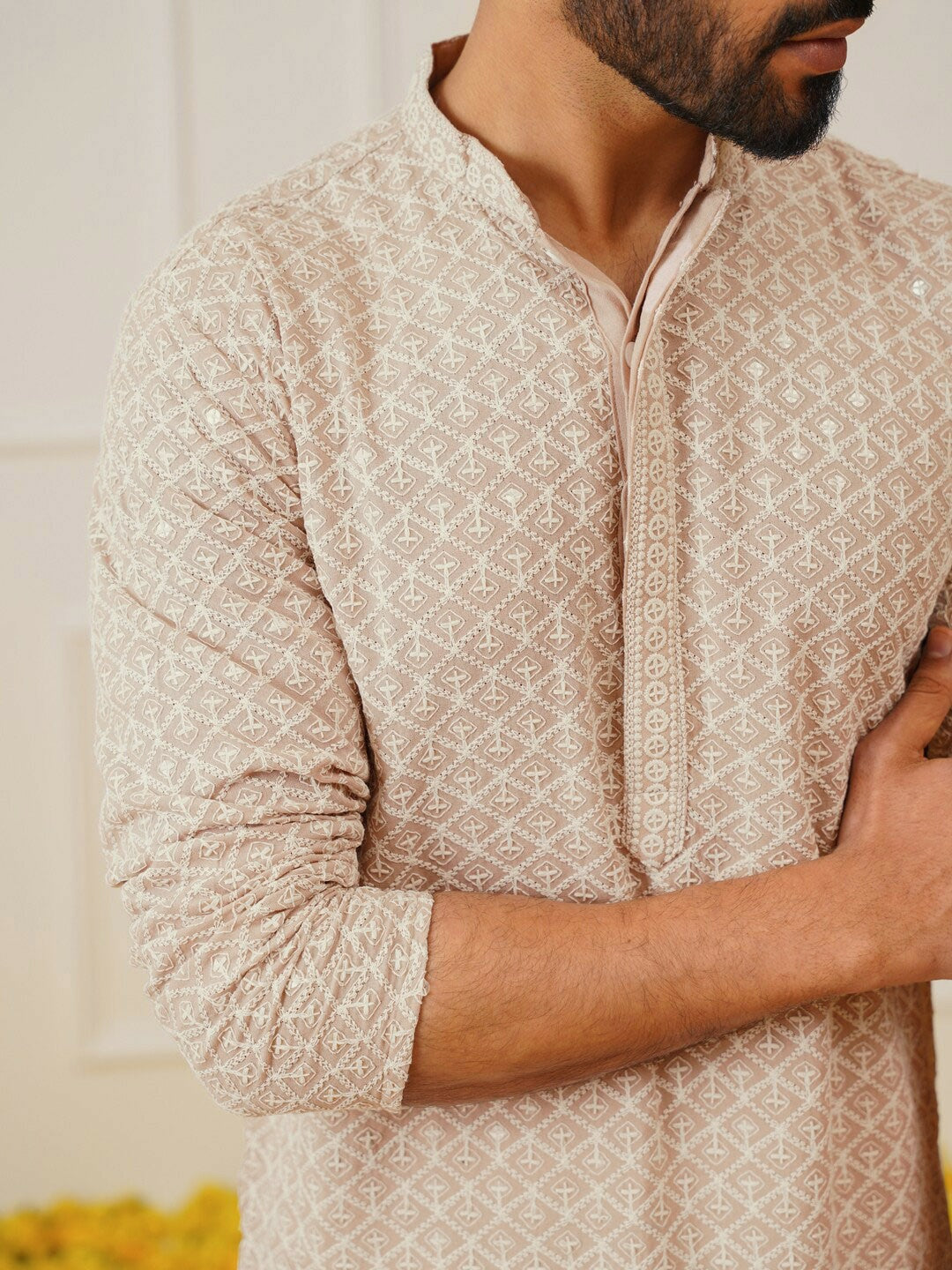Men’s Embroidered Thread Work Pure Cotton Kurta with Pyjamas – Classic Ethnic Style