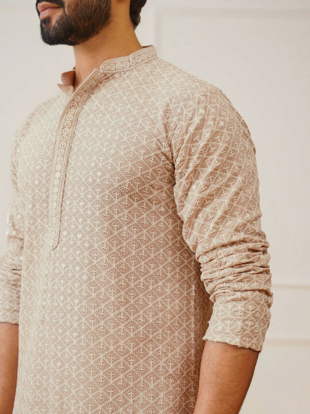 Men’s Embroidered Thread Work Pure Cotton Kurta with Pyjamas – Classic Ethnic Style