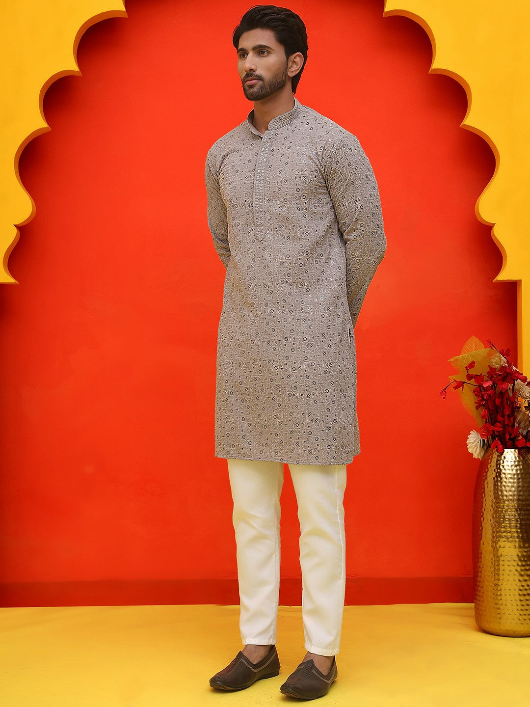 Men’s Pure Cotton Chikankari Embroidered Kurta with Pyjamas – Timeless Heritage Look