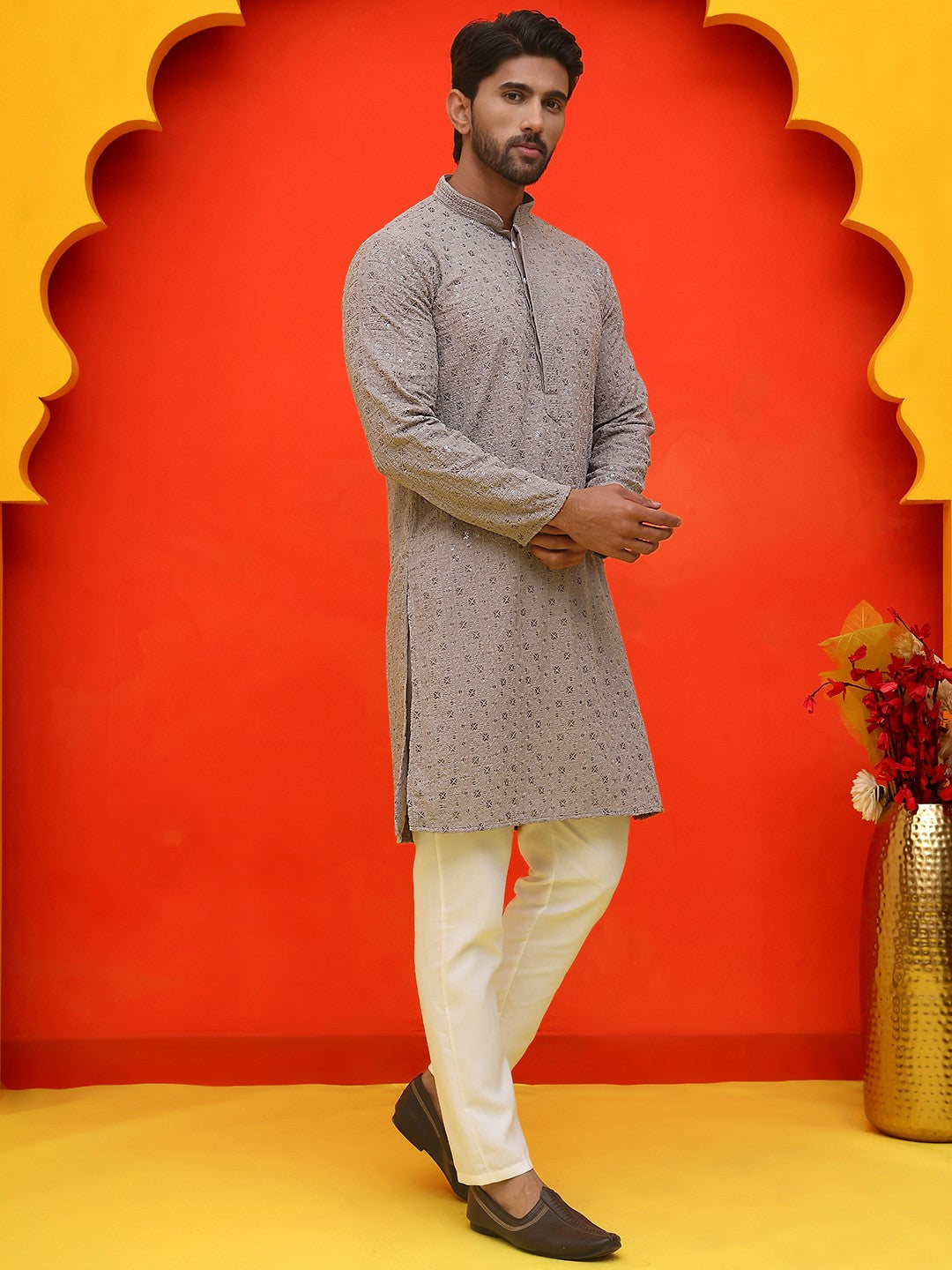 Men’s Pure Cotton Chikankari Embroidered Kurta with Pyjamas – Timeless Heritage Look