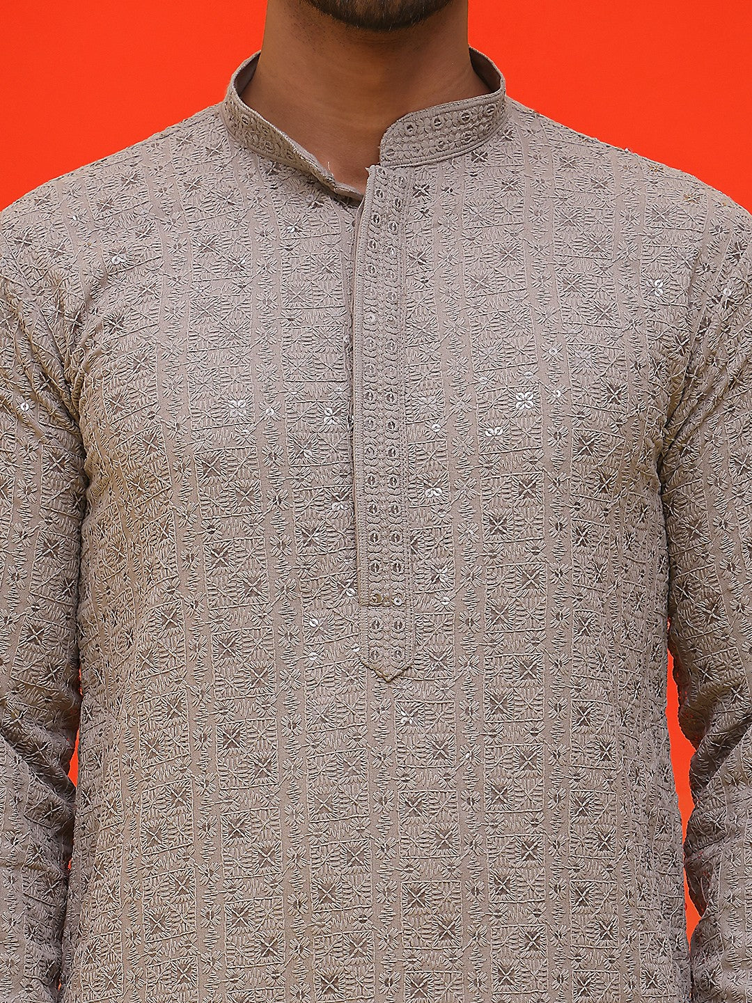 Men’s Pure Cotton Chikankari Embroidered Kurta with Pyjamas – Timeless Heritage Look