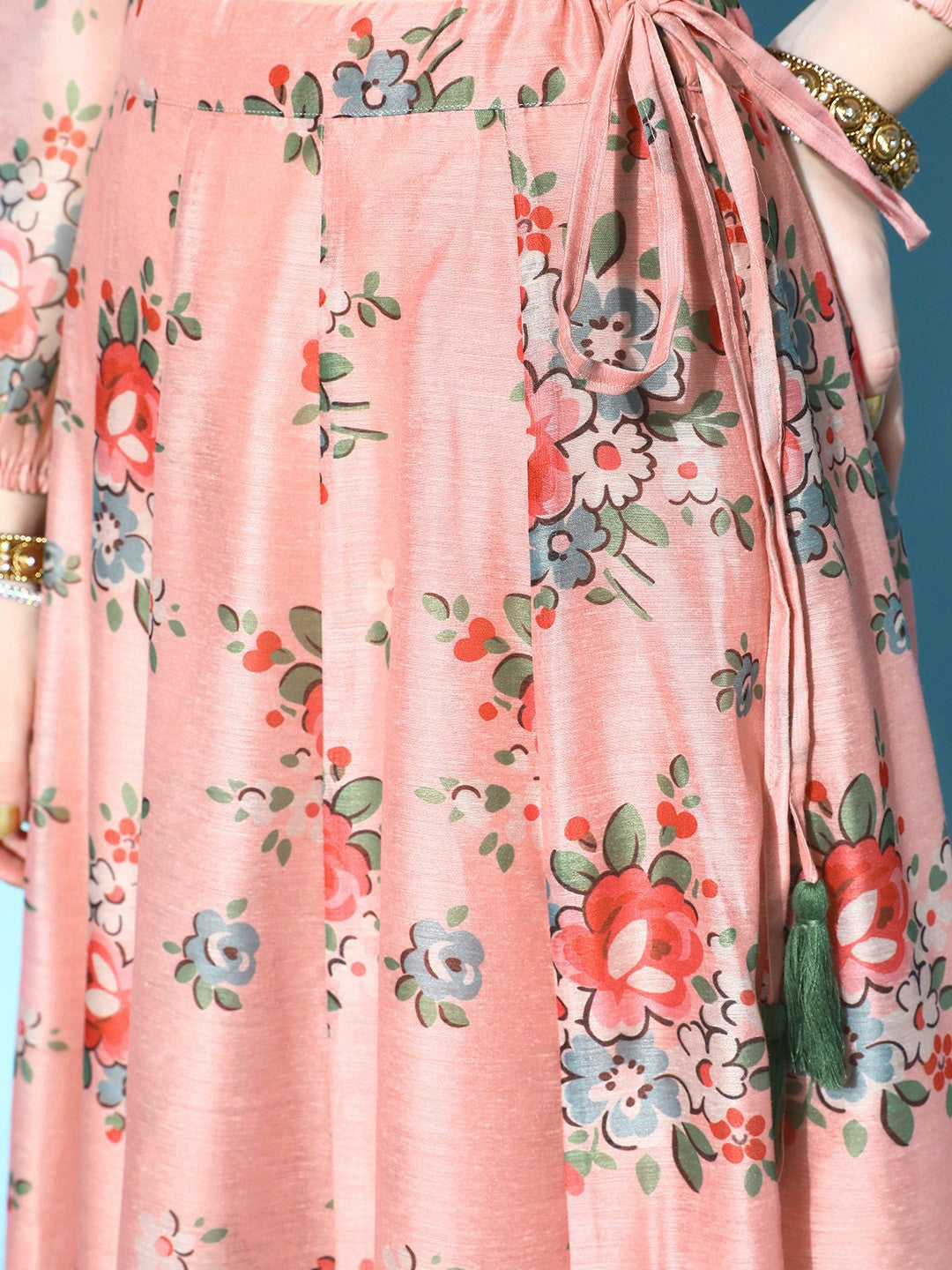 Peach & Red Printed Lehenga Choli – Bollywood Wedding, Bridal & Bridesmaid Wear | Handmade Indian Pakistani Outfit | Indiaista