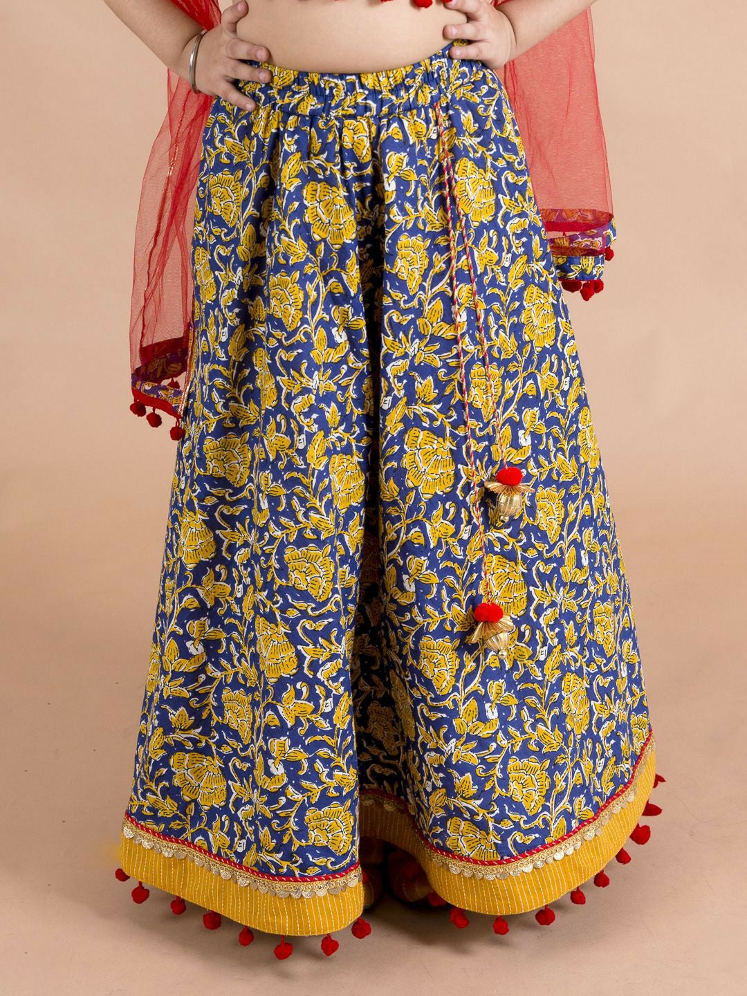 Buy Girls Navy Blue & Yellow Embroidered Lehenga Choli with Dupatta – Indiaista
