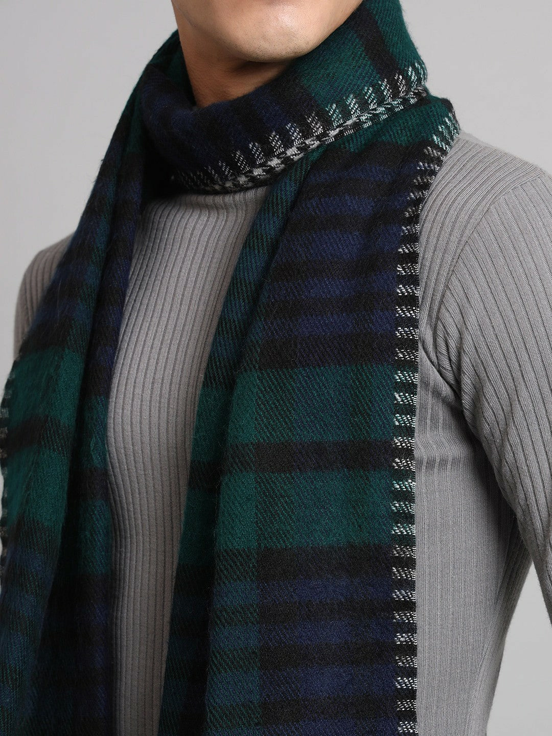 Buy Black & Green Checked Woollen Muffler for Men – Stylish & Warm | Indiaista