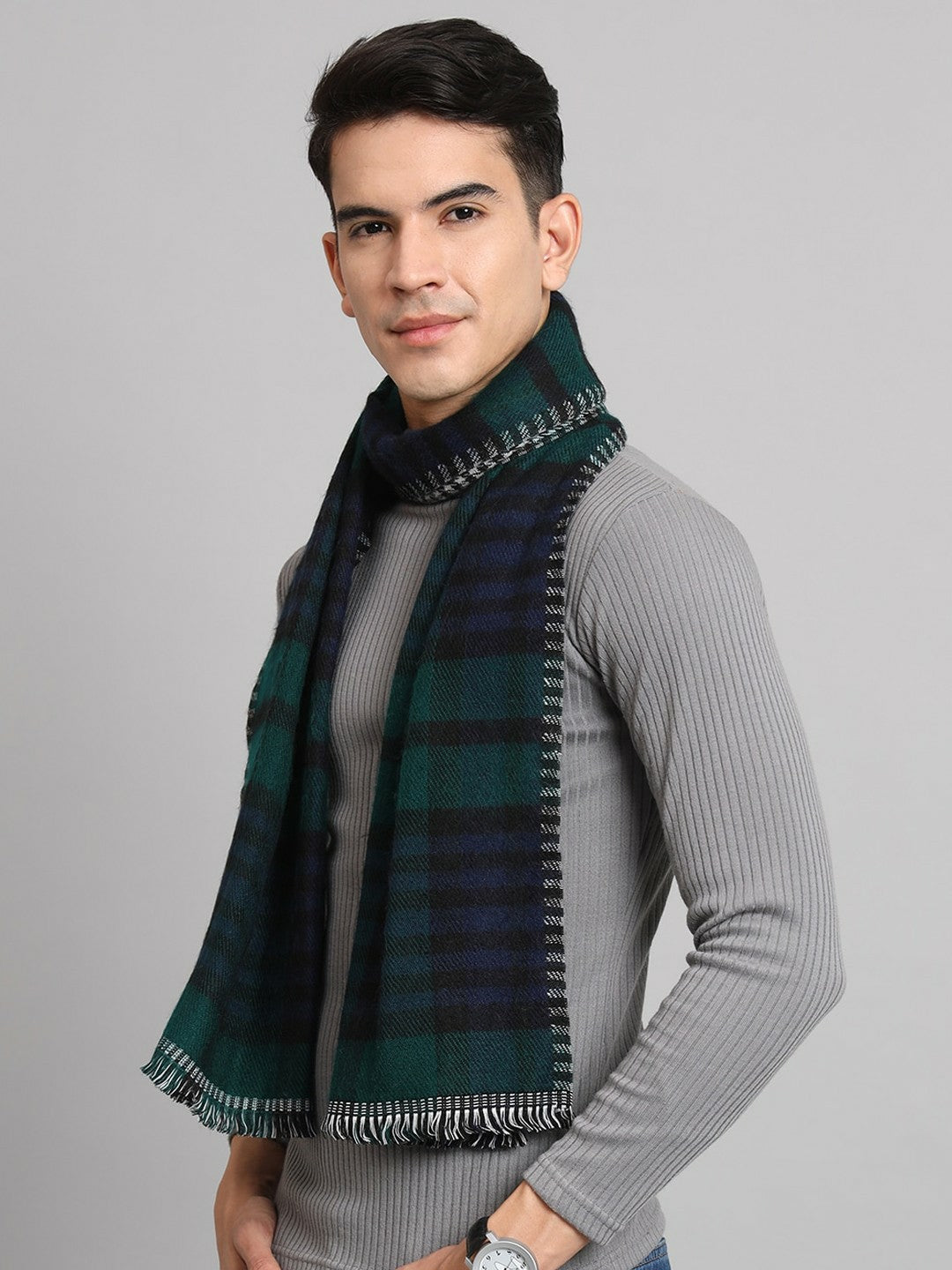 Buy Black & Green Checked Woollen Muffler for Men – Stylish & Warm | Indiaista