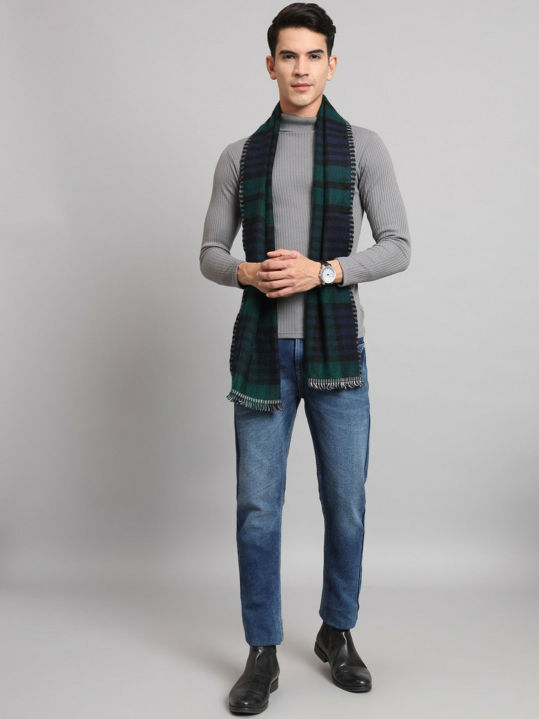 Buy Black & Green Checked Woollen Muffler for Men – Stylish & Warm | Indiaista