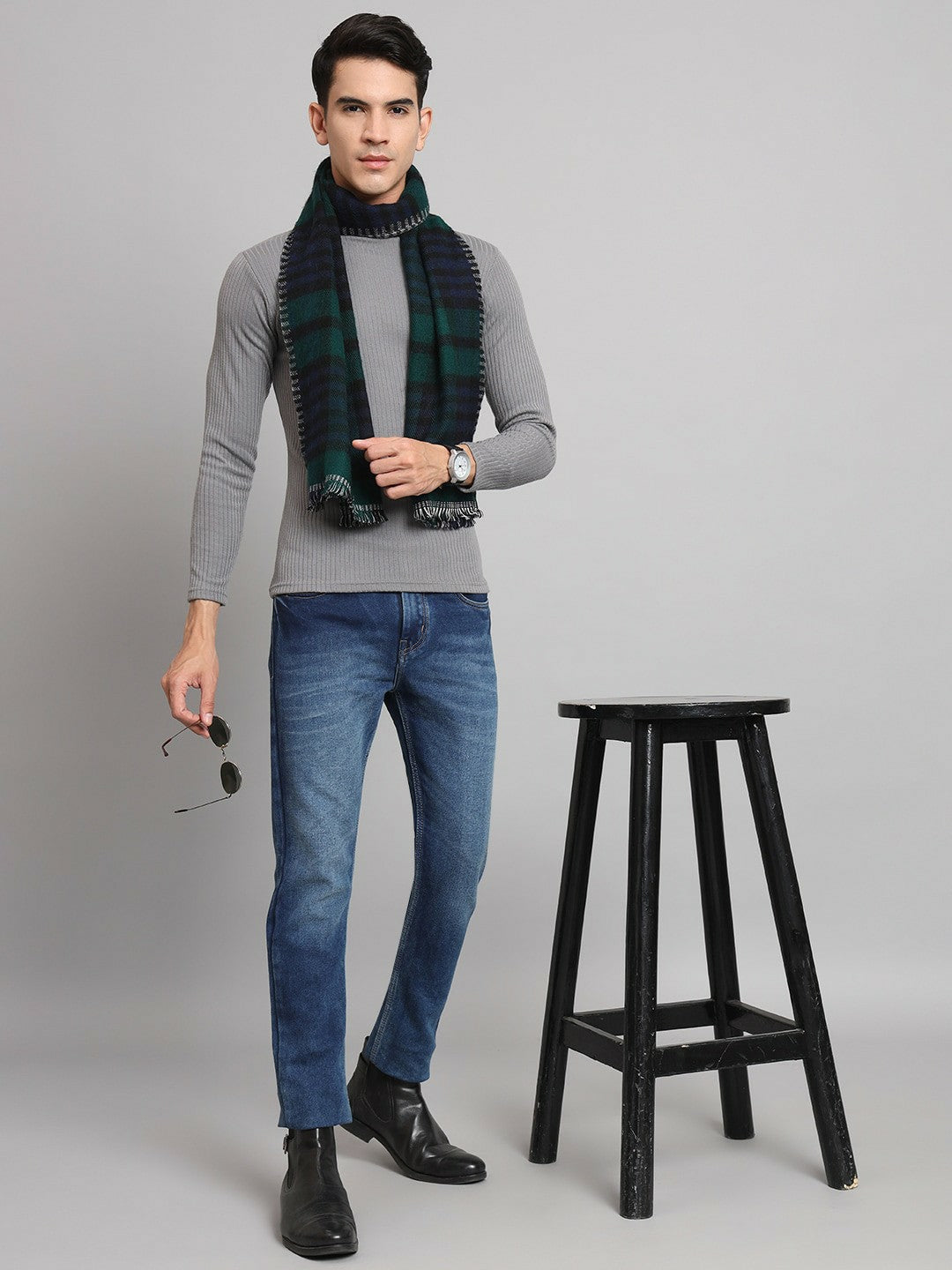 Buy Black & Green Checked Woollen Muffler for Men – Stylish & Warm | Indiaista